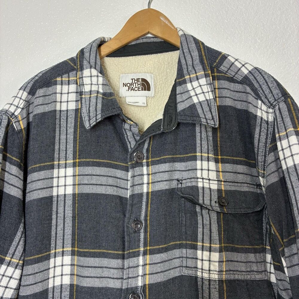 The North Face Jacket Mens 2XL Gray Plaid Sherpa Lined Flannel Shirt Jacket - Picture 3 of 16